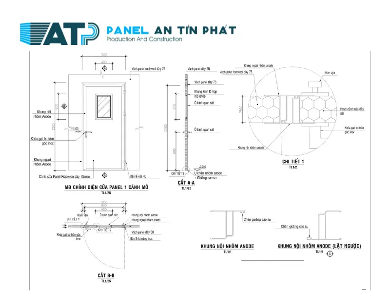  Thông số kỹ thuật cửa panel 1 cánh mở quay
