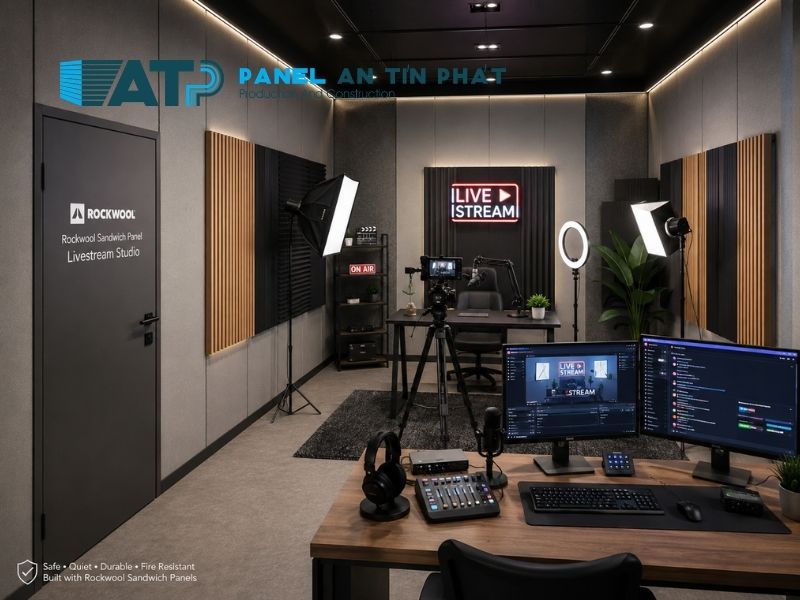 Mẫu thiết kế minh họa vách panel Rockwool studio livestream
