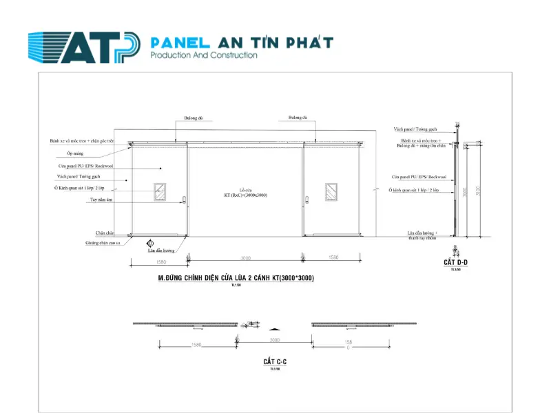 Cấu tạo của cửa lùa panel 2 cánh