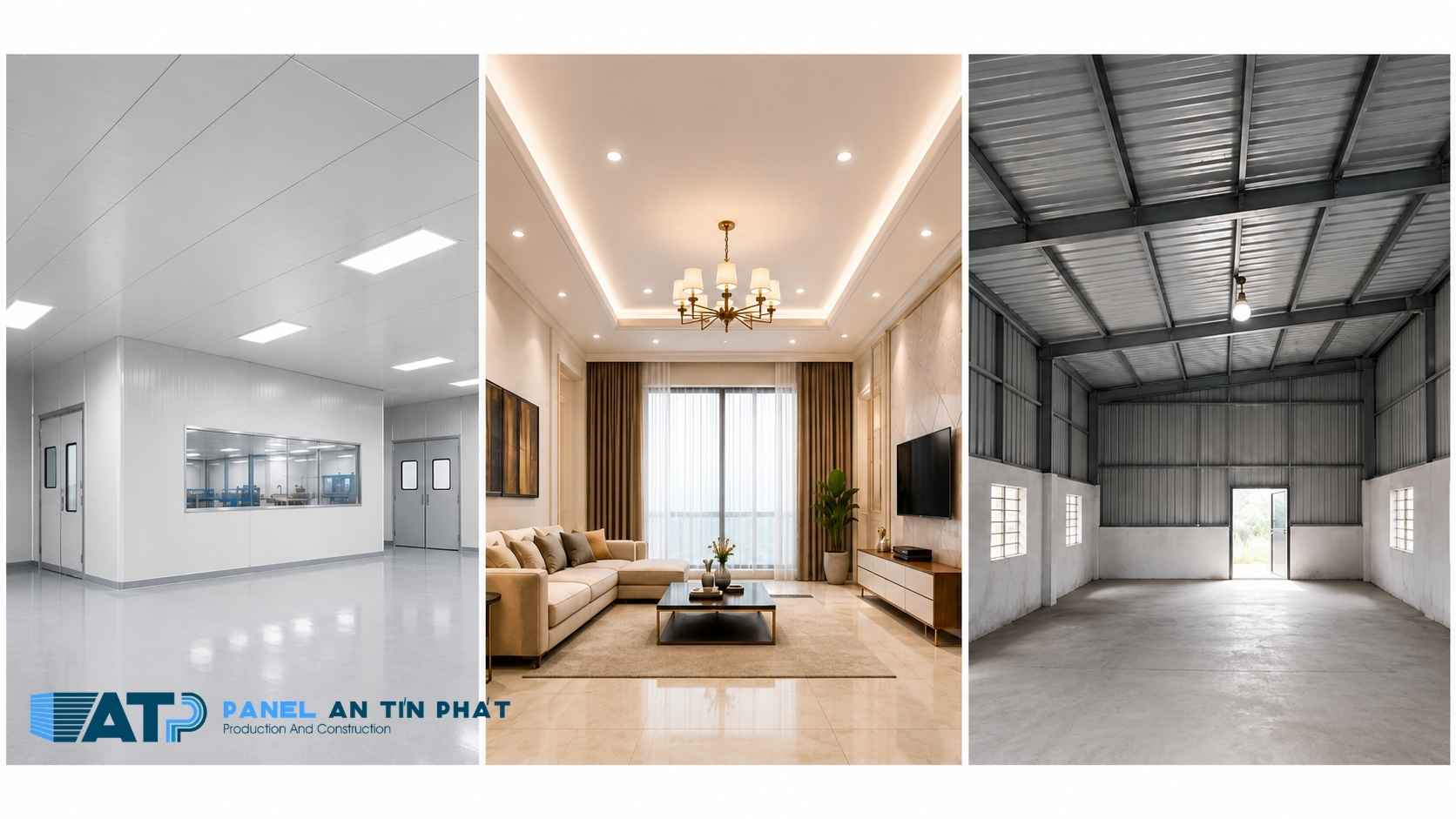So sánh 3 loại trần panel, trần thạch cao và trần tôn đơn lớp