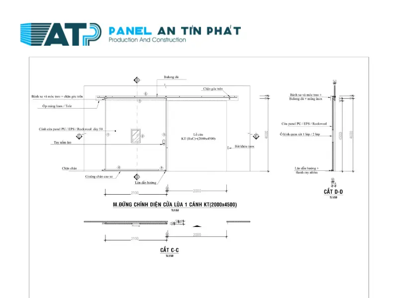 Thông số kỹ thuật của cửa trượt panel 1 cánh