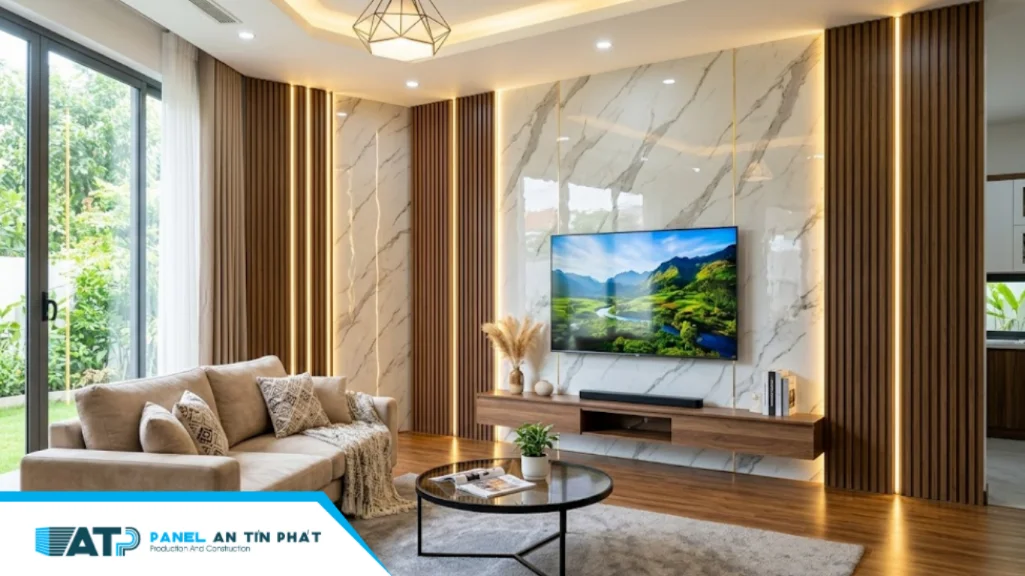 Tấm nhựa PVC vân đá cẩm thạch ốp vách tivi sang trọng