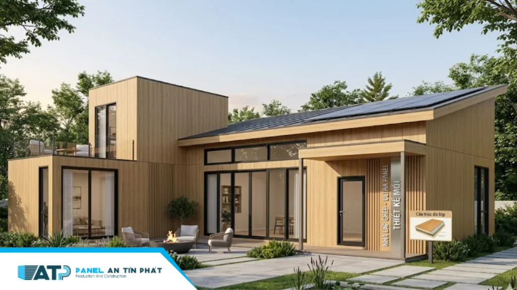 hình ảnh nhà lắp ghép bằng tâm panel kim loại màu vân gach, độ bên cao, thâm mỹ chống nóng cách nhiệt