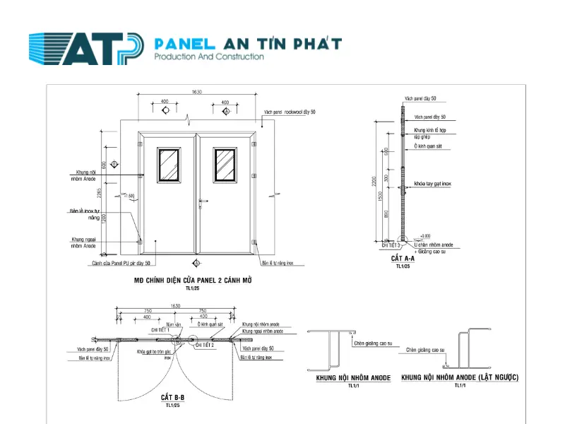 Cấu tạo cửa panel 2 cánh phòng sạch